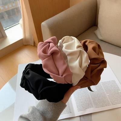Bentiță Largă Plisată - Material Japonez/Coreean, Culoare Solidă, Accesoriu de Păr la Modă
