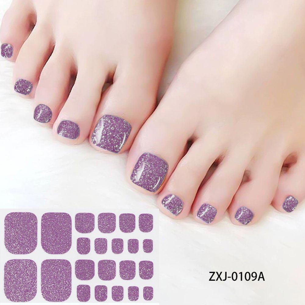 22Tips Vibrant Glitter Toenail Stickers Solid Color Full Cover Toenail Polish Strips Summer Self Adhesive DIY Foot Decals
