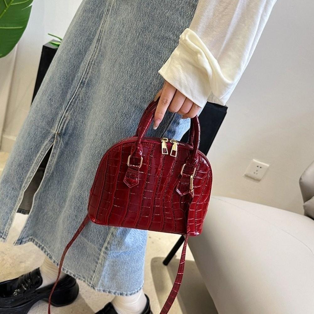 PU Leather Shoulder Bag French Style Women Handbags Vintage Crocodile Pattern Shell Bag  Women