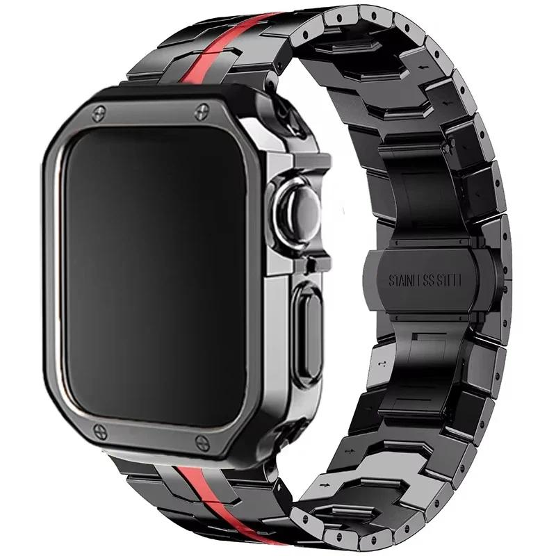 Nerezový řemínek+pouzdro pro Apple Watch Ultra 2 49mm Series 10 46mm Luxusní pánský řemínek pro IWatch 9 8 7 6 5 4 se 45mm 44 Correa