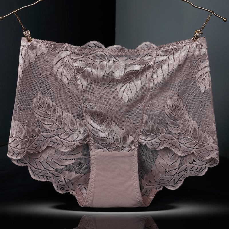 Plus Size Female Summer Hollow Lace Sexy Without Mark To Close Abdomen High Waist Triangle Briefs
