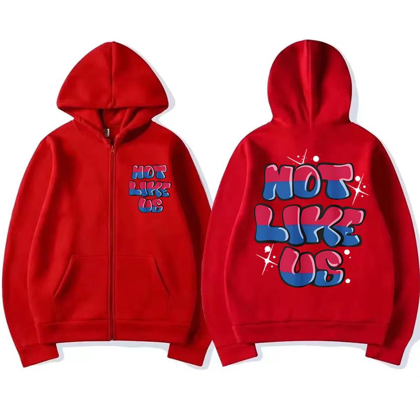 Kendrick Lamar „Not Like Us“ Song-Hoodie mit doppelseitigem Druck und Reißverschluss, Herren und Damen, Vintage Hip-Hop Streetwear, Unisex-Fleecepullover