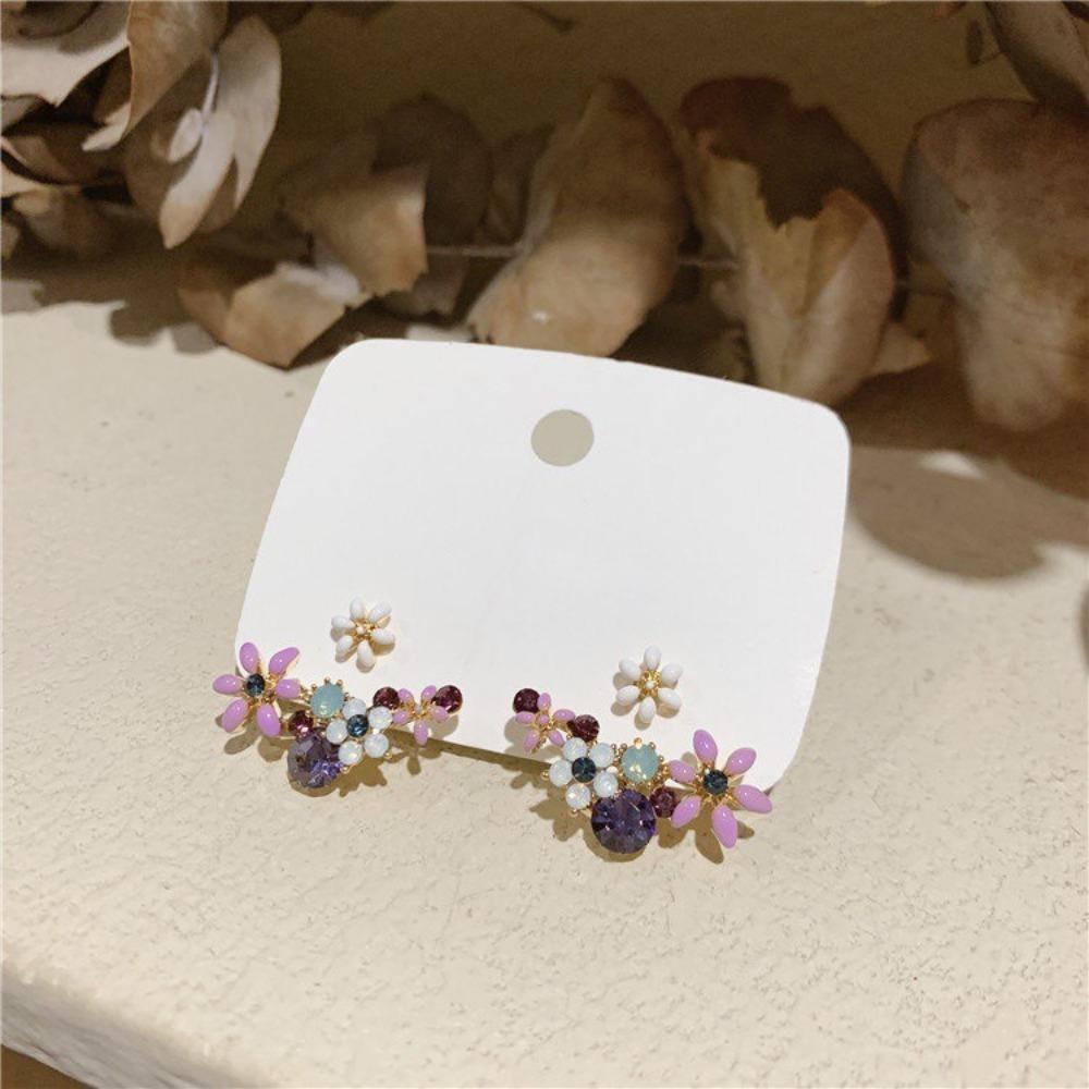 925 Silver Needle Oil Floral Stud Earrings Korean Style Flower Design Drop Earrings Party