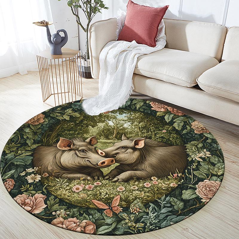 

Warthog and Flowers pattern round rug,Carpet Rug for Living Room Bedroom Playroom ,Non-slip Floor Mat,Holiday Gifts and Birthday Gifts. 80cmx80cm