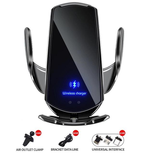 

Быстрая зарядка 15 Вт беспроводное автомобильное зарядное устройство автоматический зажим держатель телефона крепление для iPhone 14 13 12 11 Xs Xr X 8 7 Samsung S22 S21 as picture чёрный