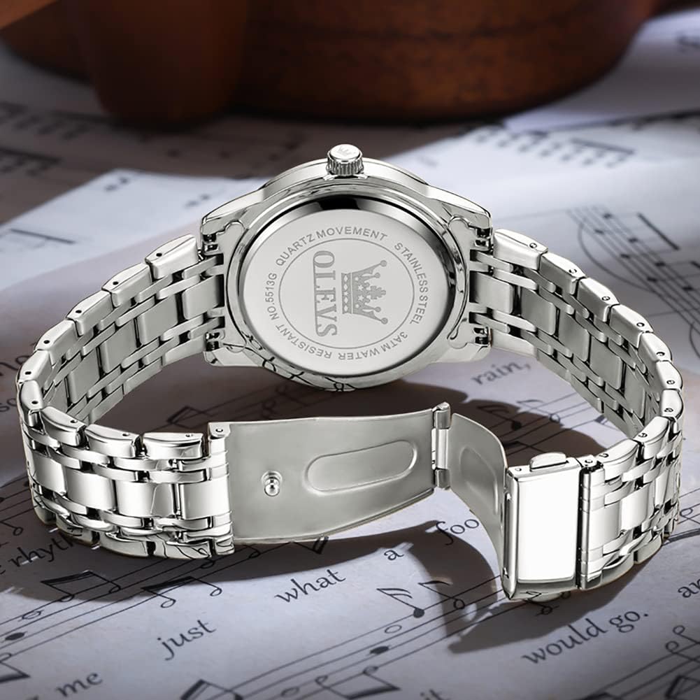 OLEVS Men's Silver Quartz Wristwatch Calendar Waterproof Stainless Steel Stylish