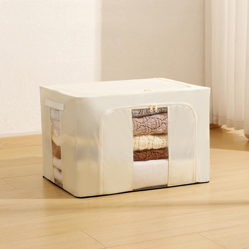 

1PC 66L Foldable Storage Box Clothing Organizer Moving Extra Large Oxford Folding Boxes High Capacity Home Organization бежевий