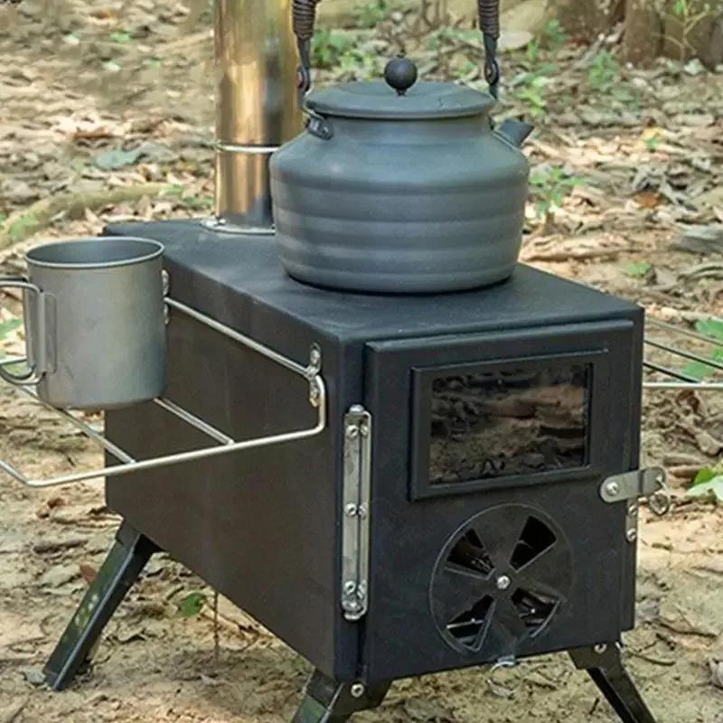 Outdoor Camp Tent Folding Firewood Stove Portable Wood Burning Stove Multifunctional Firewood Burner with Detachable Chimney
