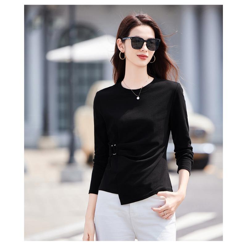 Spring and Autumn Irregular Long Sleeve T-Shirt Women's Simple Slim Fit Versatile Slim Top