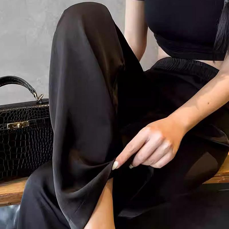 Folded Texture Spring and Summer Thin Style Loose High-end Casual Light Luxury Draping High Waist Slim Narrow Version Straight Pants for Women
