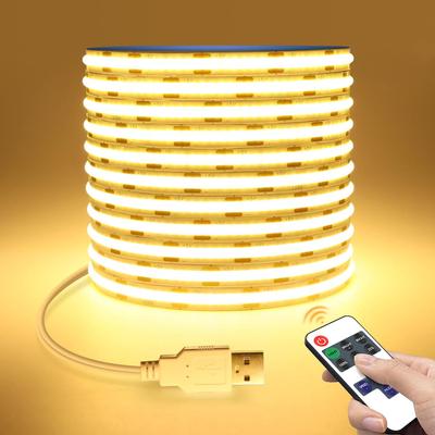 Tira de luz LED COB de 5 V, densidad RA90, 320 LED, luz lineal flexible, luz blanca cálida y fría, control remoto RF, regulable, USB, TV LED