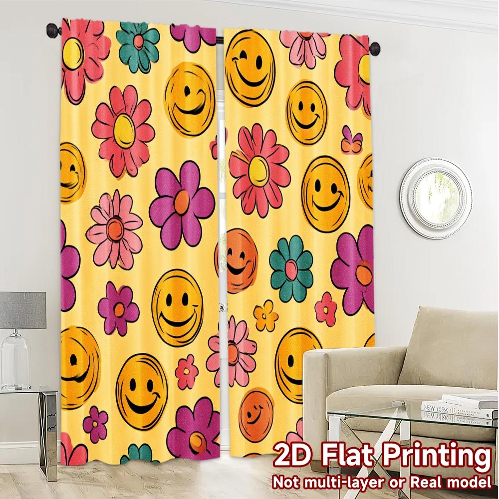 2D Flat Printing  JIT 2pcs   Curtains (Without Rod) Cheerful Curtains Chic Pattern Curtains Durable 100% Polyester Fabric Curtains