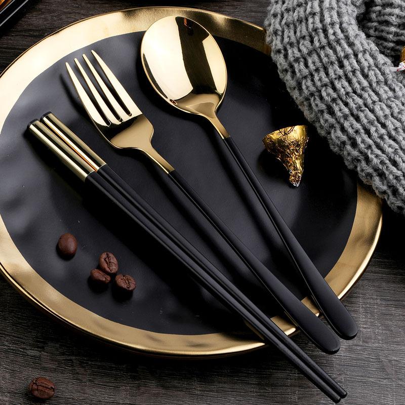 Chopsticks spoon set, a pair of student forks, portable with adult storage box, three-piece tableware set