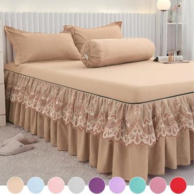 Set di 3 copriletto in pizzo, gonna da letto, copriletto, federa, gonna da letto con volant in microfibra spazzolata (Lenzuolo +2 federe)
