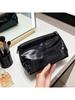 YSL-Women’s Black Rectangular Makeup Bag, Handheld Travel Cosmetic Organizer Pouch, Portable Daily Storage Clutch