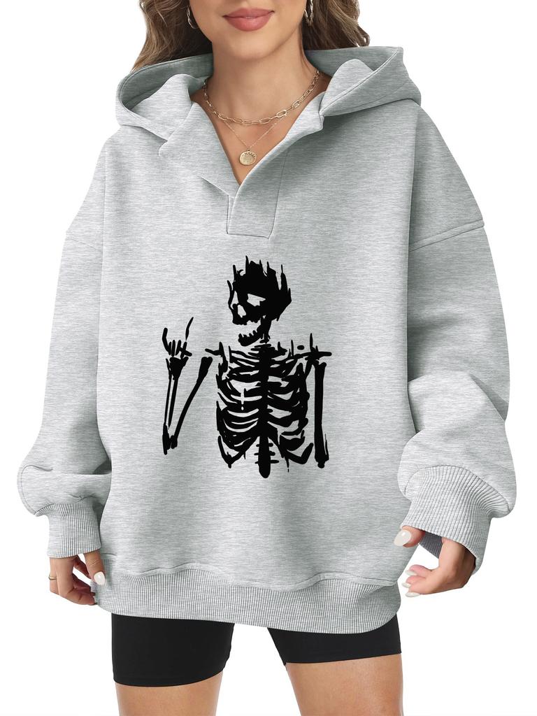 2025 new European and American Halloween women's hooded sweater front and rear pattern winter fleece loose casual