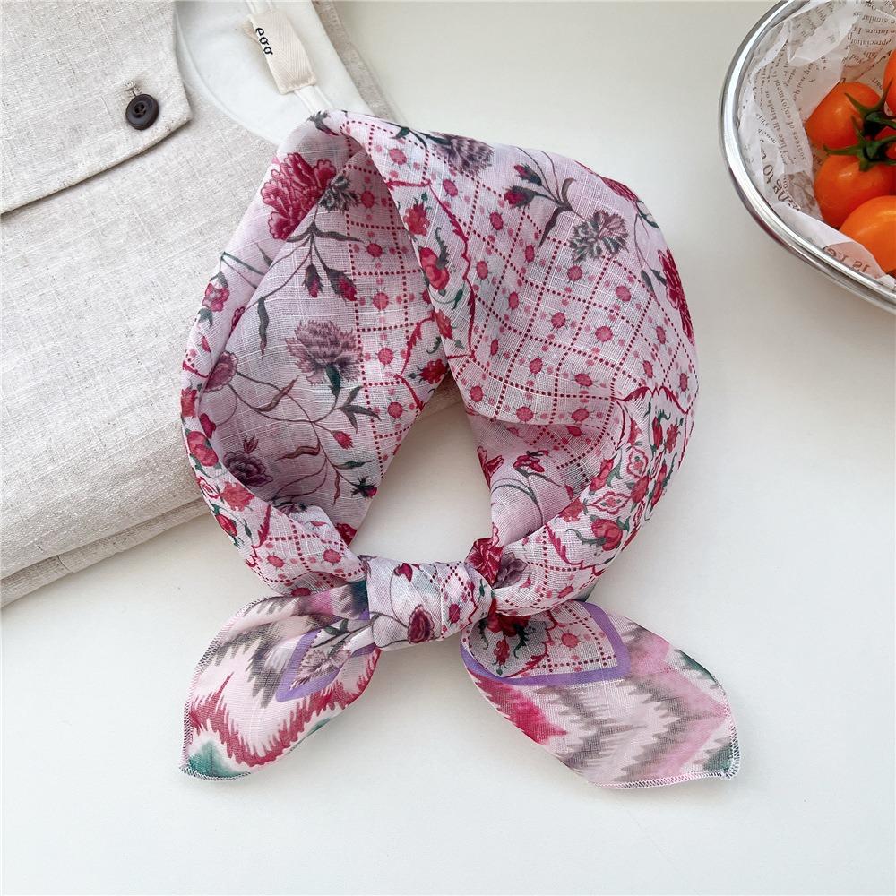 Cashew Small Square Scarf Floral Square Handkerchief Simple Printed Silk Scarf  Vacation