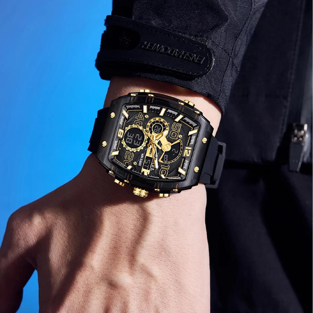 Electronic Watch Square Dual Display Waterproof Luminous Multi-color Wristwatch for Men