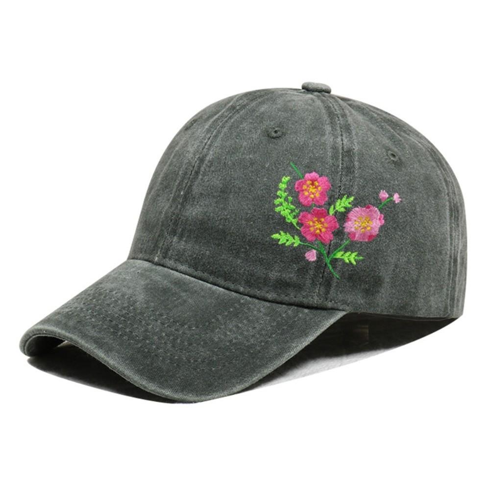 Retro Floral Embroidery Baseball Cap Washed Cotton Adjustable Peaked Cap Casquette For Man Women