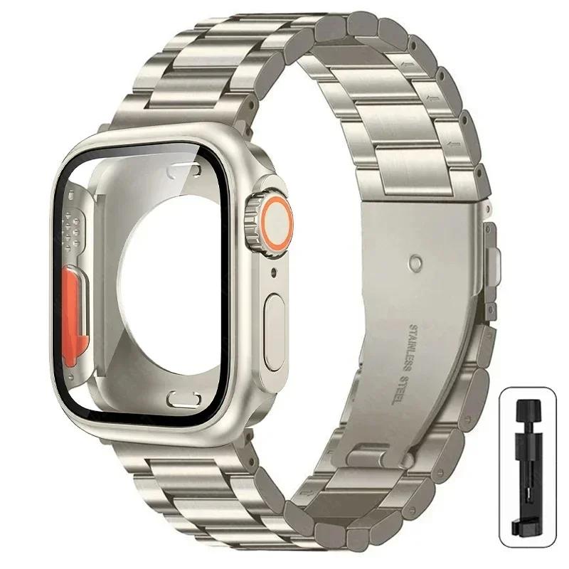 Armband i rostfritt stål + Ultrafodral för Apple Watch-band 10 42 mm 46 mm 44 mm 45 mm 41 mm 40 mm metallarmband för iwatch-serien 9 8 7 6 SE