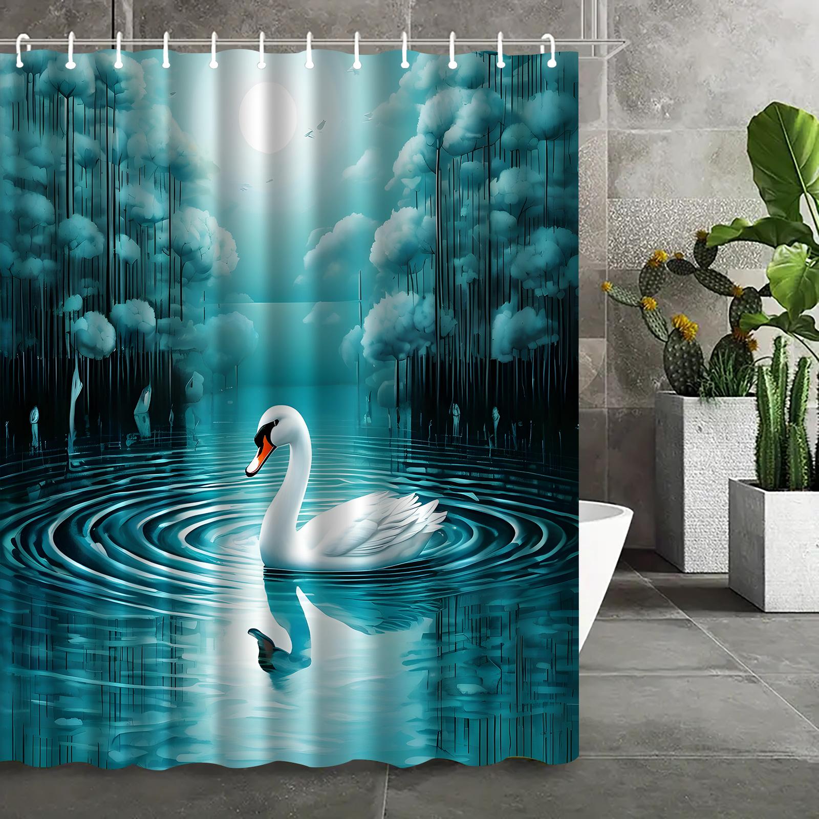 

Enchanting Swan Lake Shower Curtain - Perfect For Bathroom Decor. High-Quality Fabric Ensures Durability And Water Resistance. W60H190(CM)-1 Pcs