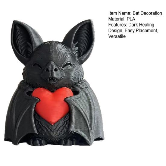Cute Red Heart Bat 3D Printed Halloween Decoration Novelty Tabletop Sculpture for Spooky Party Haunted House Holiday Decor Fun Gift for Kids & Bat