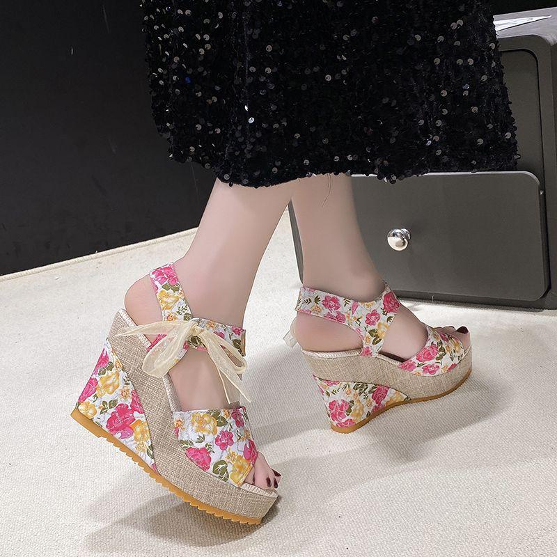 Fashion Women's Sandals Print Platform Wedge Waterproof Ladies Shoes Wedges Heel Casual 2025 Luxury Summer Sale Designer on Shoe Sandal