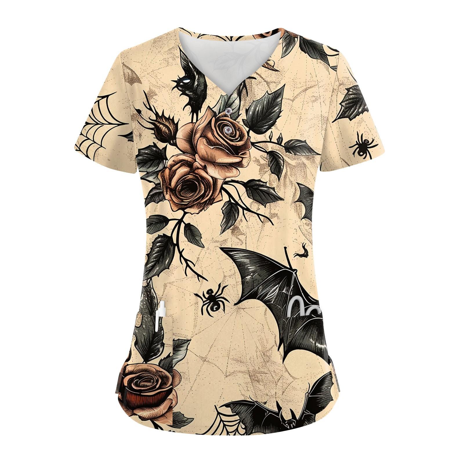 Женские модные повседневные топы с V-образным вырезом на пуговицах и принтом на Хэллоуин — фото 4