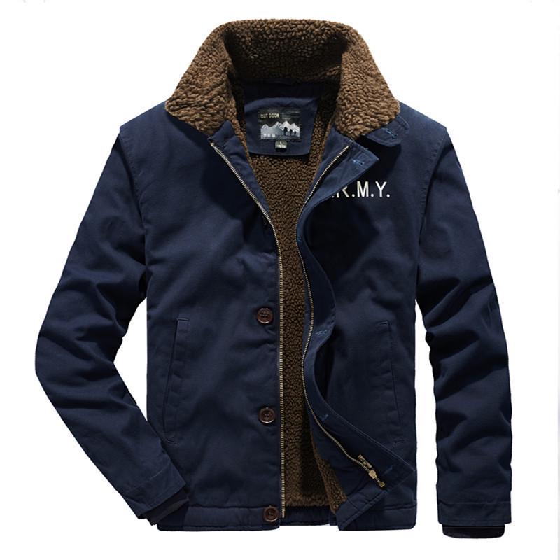 Winter Casual Lamb Wool Lapel Jacket, Men's Fleece Thickened Tooling Plus Size Jacket Top