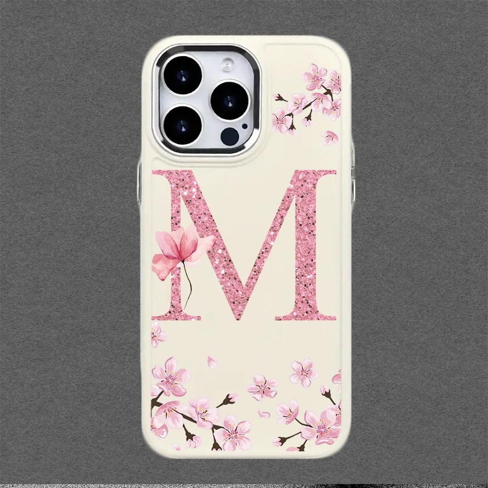 Cherry Blossom Letters Case,suitable for iPhone 16 15 14 13 12 11 Pro Max X XS XR