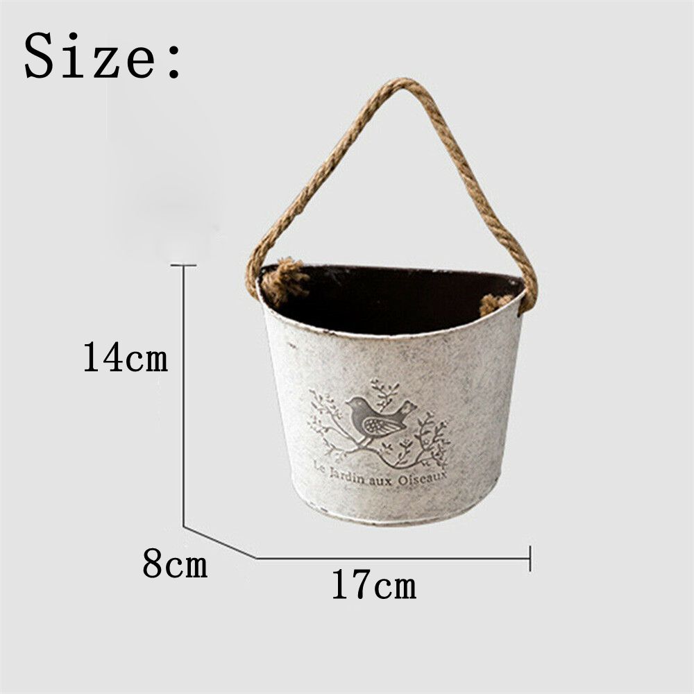 Home Decoration Iron Planter Hanging Metal Bucket Flower Pot Wall Mounted