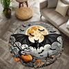 Gothic Moon Bat Pumpkin Round Rug Spooky Print Non Slip Soft Carpet Living Room Holiday Party Rug