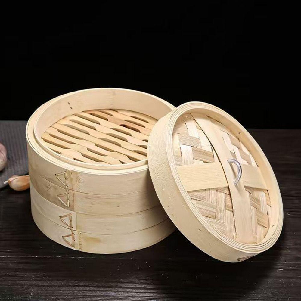 Portable Handmade Bamboo Steamer with Lid Large Capacity Dumpling Steamer Stackable Steamer Basket Cook Sticky Rice