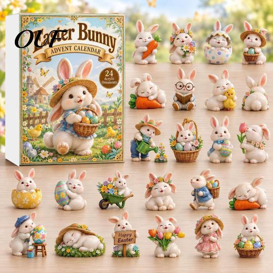 Birthday Party Favors 2026 Bunny Advent Calendar, 24 Days Acrylic Rabbit Ornaments Christmas Countdown Collectible Figurines 2D Flat Cute Animal