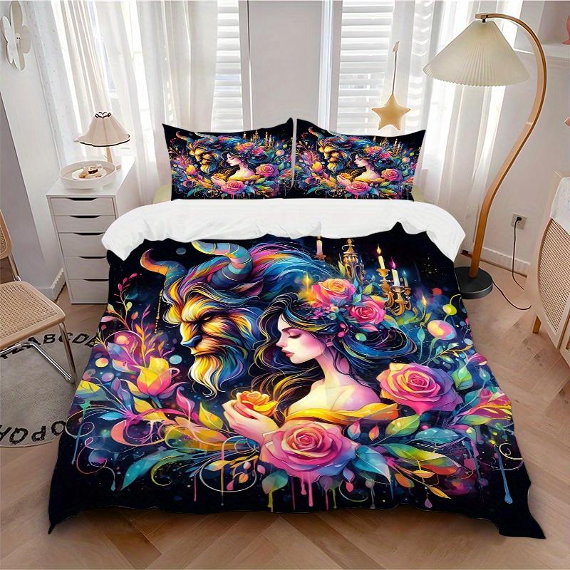 3pcs Beauty and the Beast Print Cover Set Ultra Soft, Breathable, and Comfortable Bedding with Stylish Design for Bedroom and Guest Room Decor 1