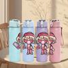 1PC Mask Girl Holding Bag 750ml Color Plastic Sports Water Bottle Leakproof Flip Straw Lid Suitable for Sports Office Home Use