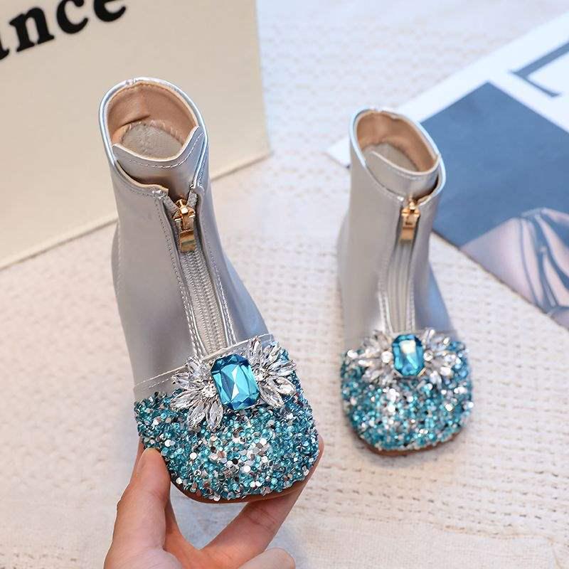 2025 Dívčí křišťálové kotníkové boty - Fleecem podšité boty s měkkou podrážkou pro malé princezny