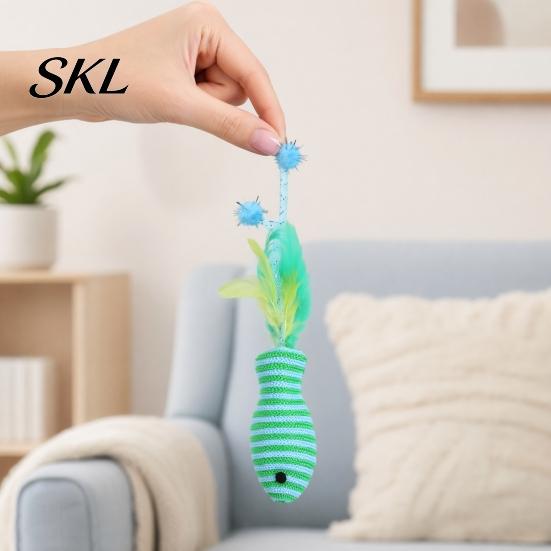 Bite-resistant Cat Toy Fish Shape Toy, Cotton Rope Lightweight with Hose Durable Feather Tassel Design, Wear-Resistant Scratch-Resistant Relieves
