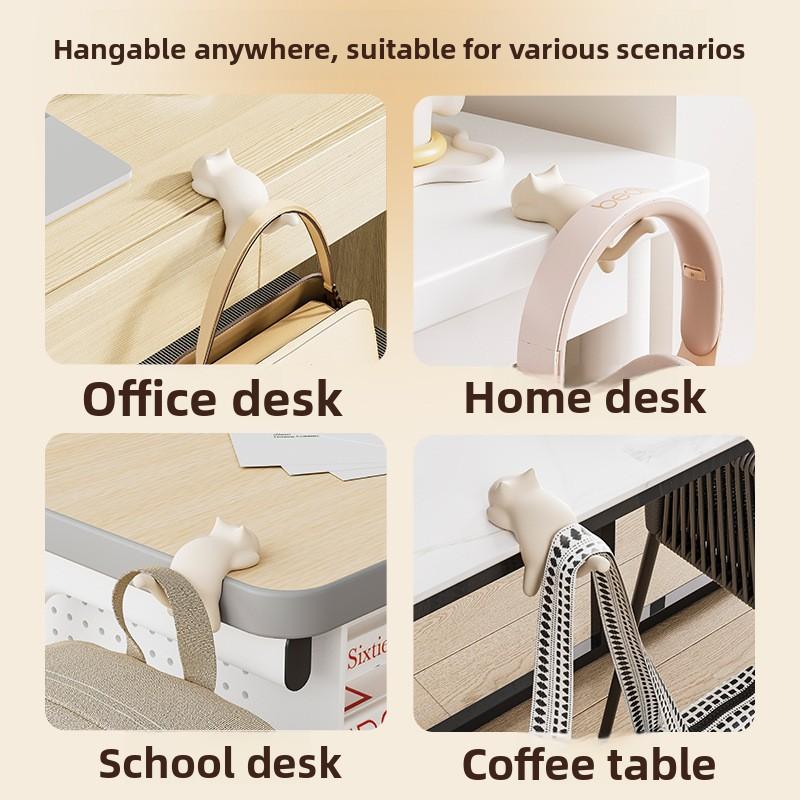3pcs Portable Cute Cat Bag Hook Organizer Table Hook Handbag Backpack Holder for Home Office Desk Side Decor Travel Bag Hanger