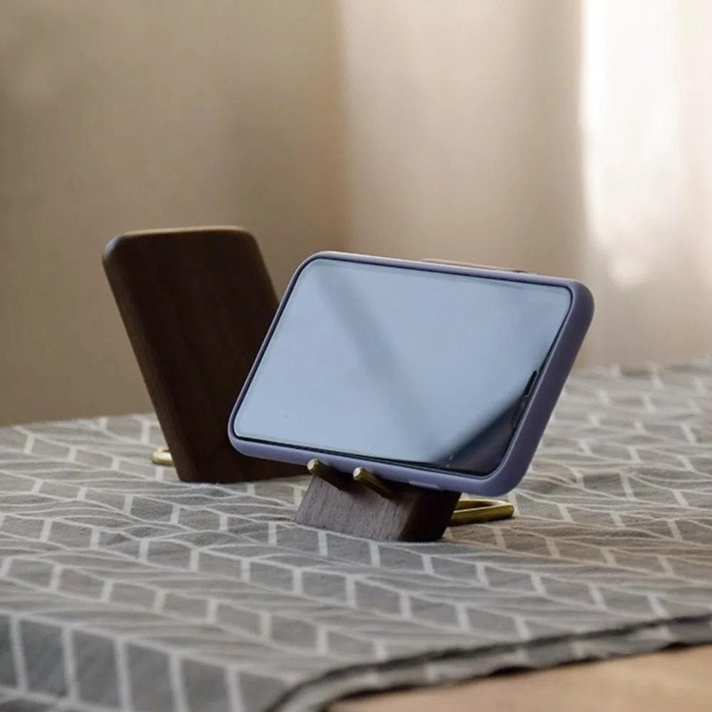 Wooden Desktop Phone Holder Black Walnut Small Tablet Holder Portable Lazy Phone Stand Office