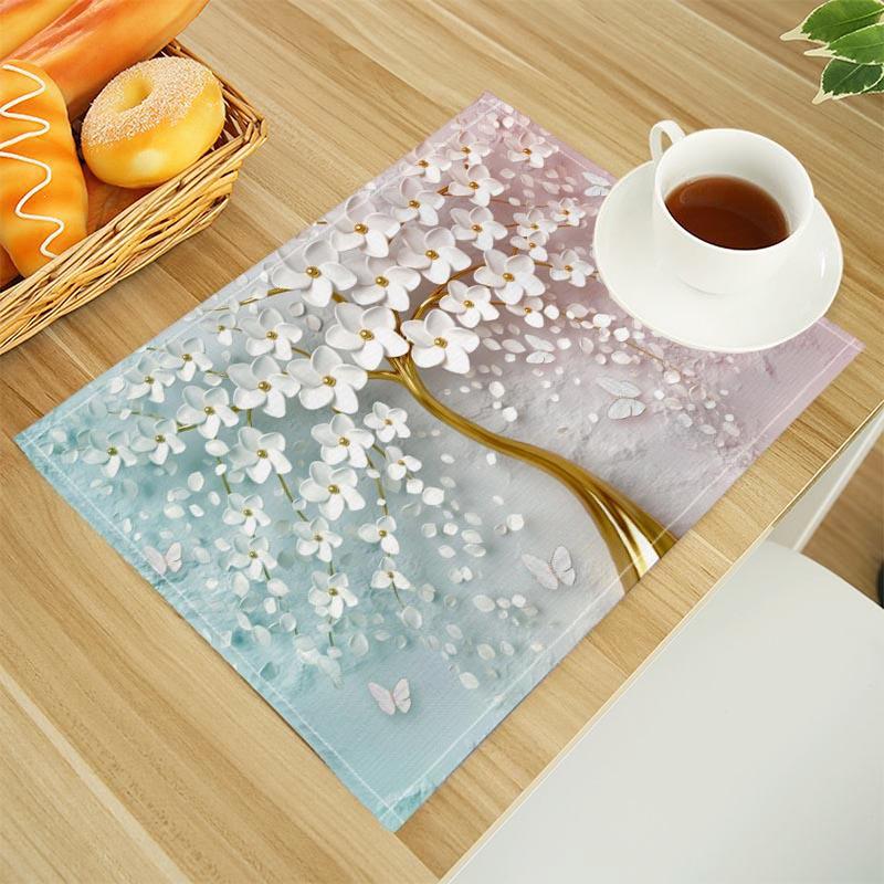 Motivi 3D Cvijetno Placemat Linen Fabric Table Mats Family Dinner Tableware Kitchen Table Mat 30X45cm