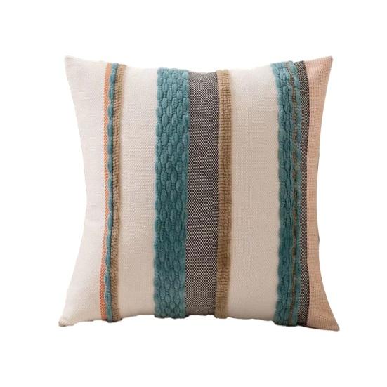 Boho Chenille Tufted Throw Pillow Cover Farmhouse Striped Decorative Cushion Case Square Pillowcase for Living Room Sofa Bed Couch Decor