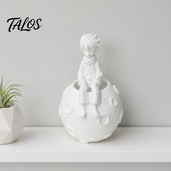 Pen Pencil Organizer 3D Printed Little Prince on Planet Holder, Multi-Functional Hollow Storage for Fine Detail Moon Pattern Decor Makeup Brushes,
