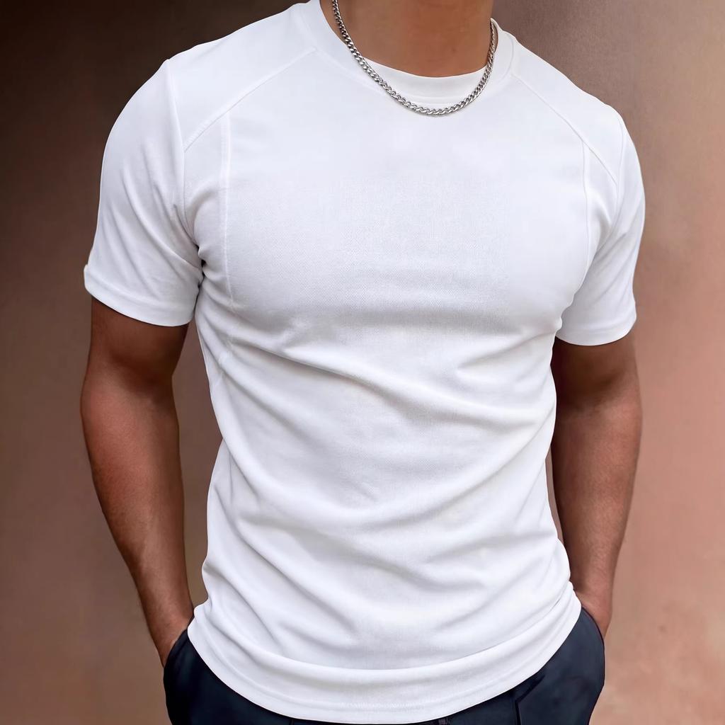 Men Solid Color Short Sleeve T Shirt Casual Slim Fit Basic Top