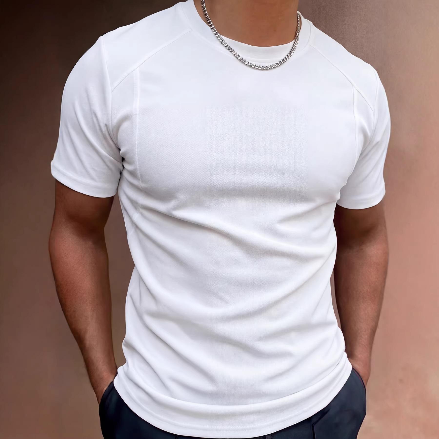 Men Solid Color Short Sleeve T Shirt Casual Slim Fit Basic Top M белый