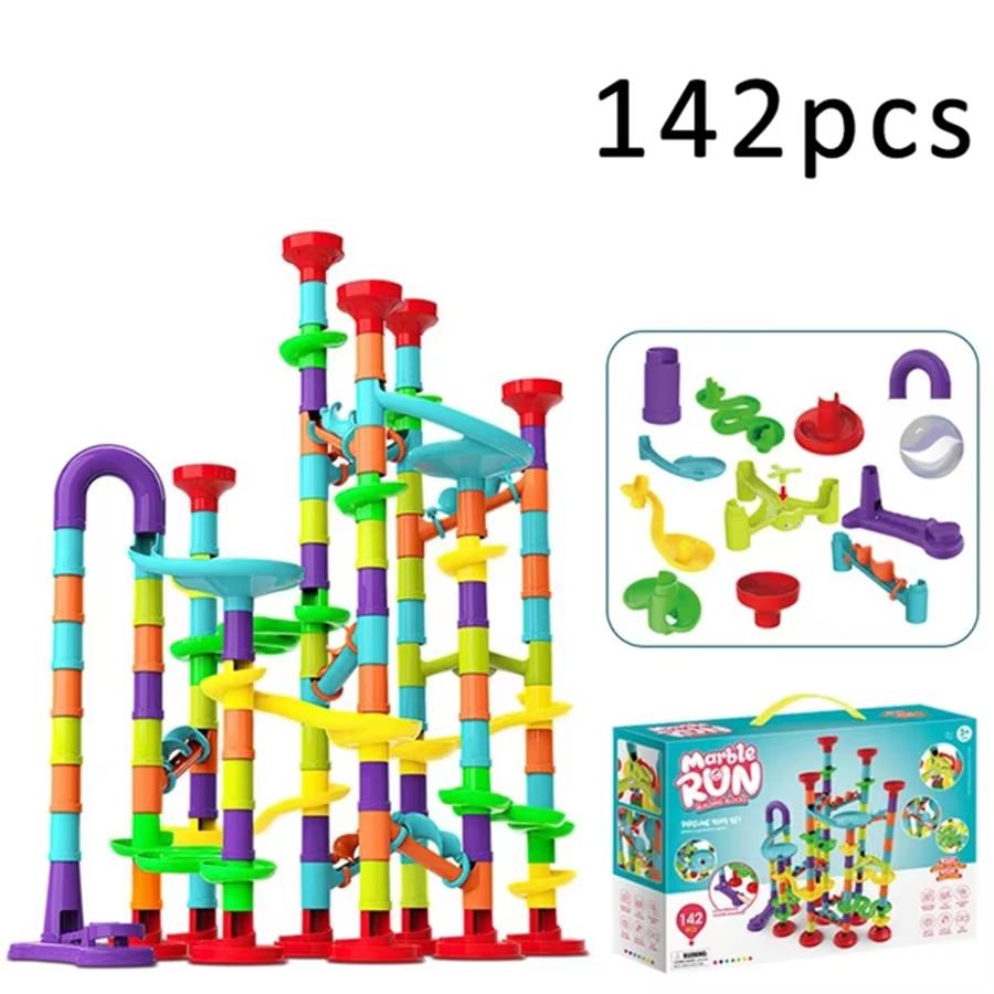 2025 New DIY Marble Run Race Coaster Set Toy Maze Ball Roll Marble Run Race Track Building Blocks Kids 197PCS Assembly Game Toys