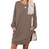Women's Fashionable Long-sleeved Solid-color Round-neck Pocket Dress