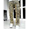 ZYLLO Casual Distressed Men's Jeans Tassels Patchwork Design Vintage Washed Stretch Denim Pants Straight Fashion Streetwear Trousers