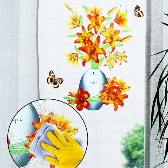 Creative Wall Decal Realistic Waterproof Bright-colored Self-adhesive Flower Vase