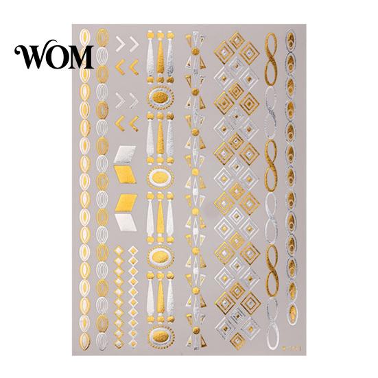 Decorative Body Art Decals Golden Silver-color Metallic Tattoo Sticker for Women Girls, Temporary Hypoallergenic Stickers Face Arm Decoration,